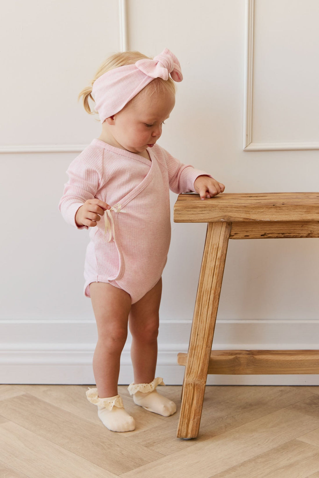 Organic Cotton Modal Marina Long Sleeve Bodysuit - Chalk Marle Childrens Bodysuit from Jamie Kay USA