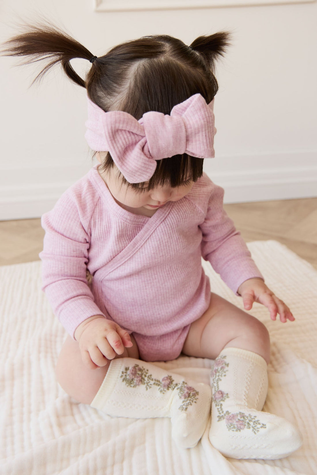 Tasha Floral Jacquard Sock - Egret Childrens Sock from Jamie Kay USA