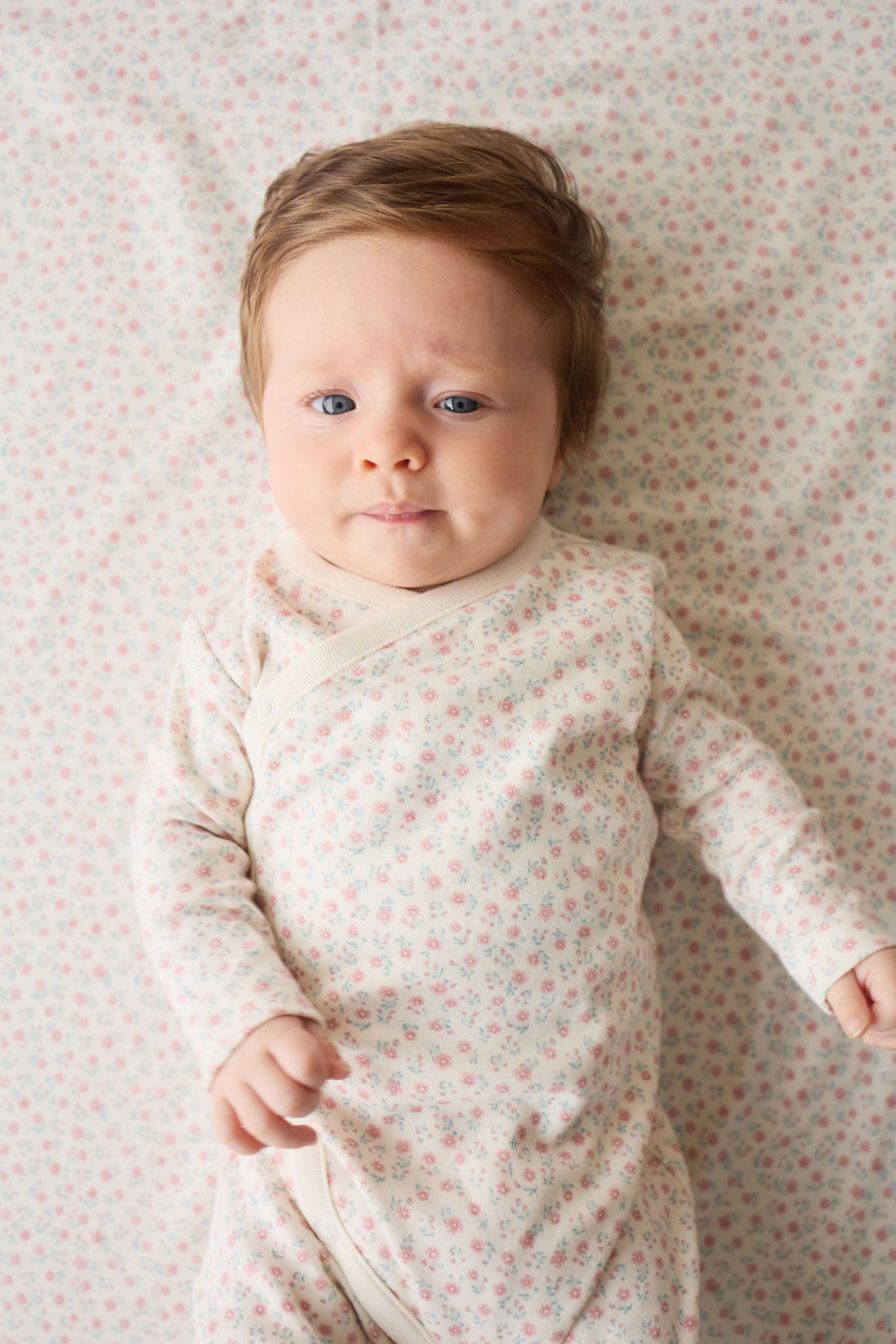 Organic Cotton Wrap Onepiece - Posy Garden Pink Childrens Onepiece from Jamie Kay USA