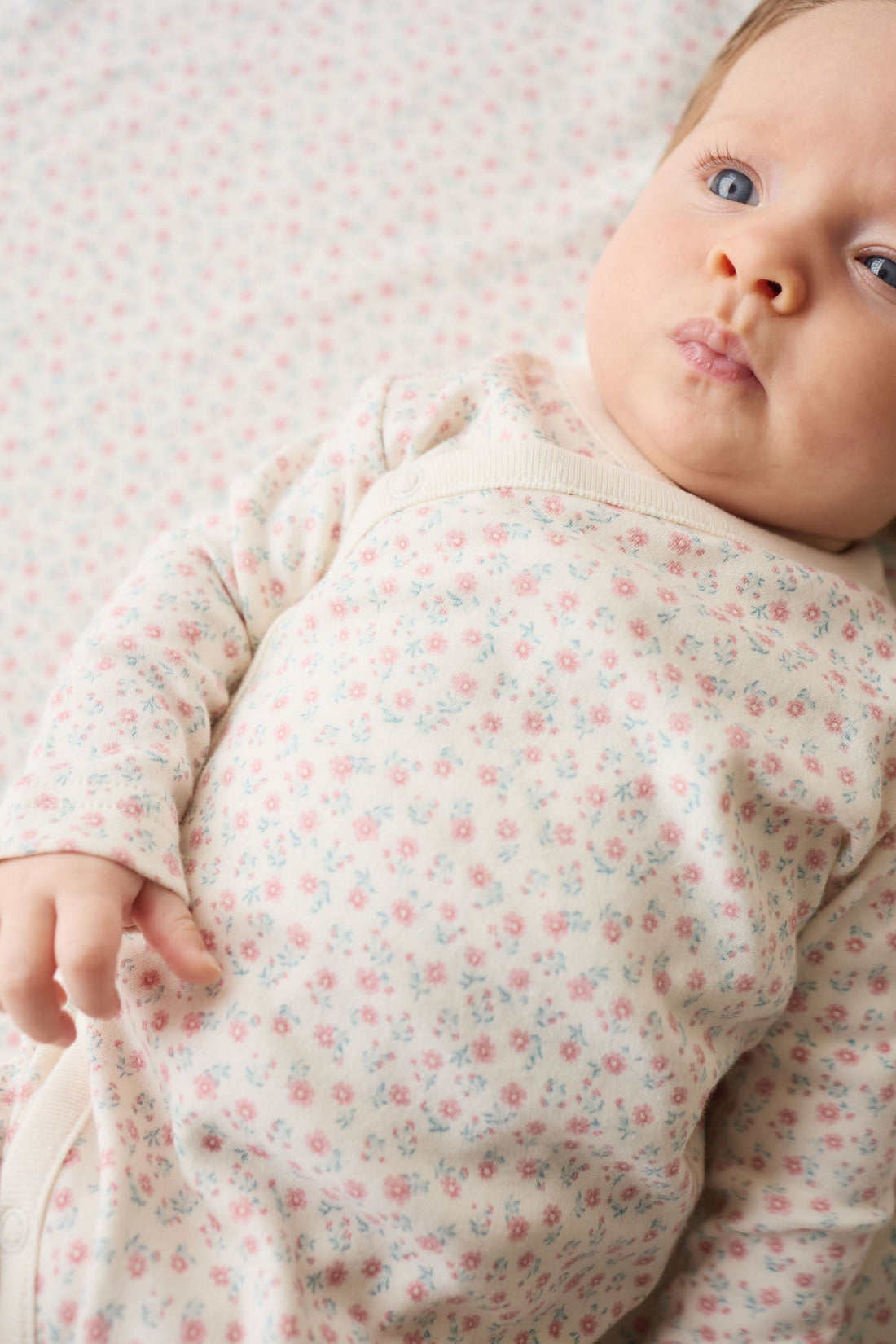 Organic Cotton Wrap Onepiece - Posy Garden Pink Childrens Onepiece from Jamie Kay USA