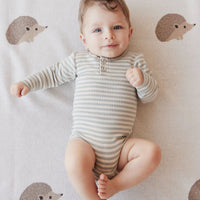 Organic Cotton Modal Long Sleeve Bodysuit - Narrow Stripe Willow/Soft Clay Childrens Bodysuit from Jamie Kay USA