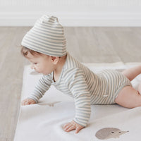 Organic Cotton Modal Lennon Beanie - Narrow Stripe Willow/Soft Clay Childrens Hat from Jamie Kay USA