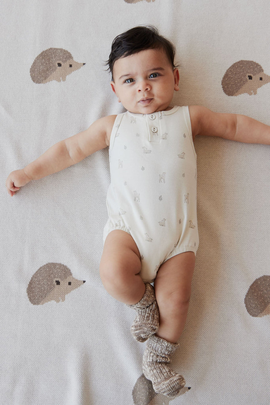 Pima Cotton Noah Playsuit - Fable Deer Cloud Childrens Playsuit from Jamie Kay USA