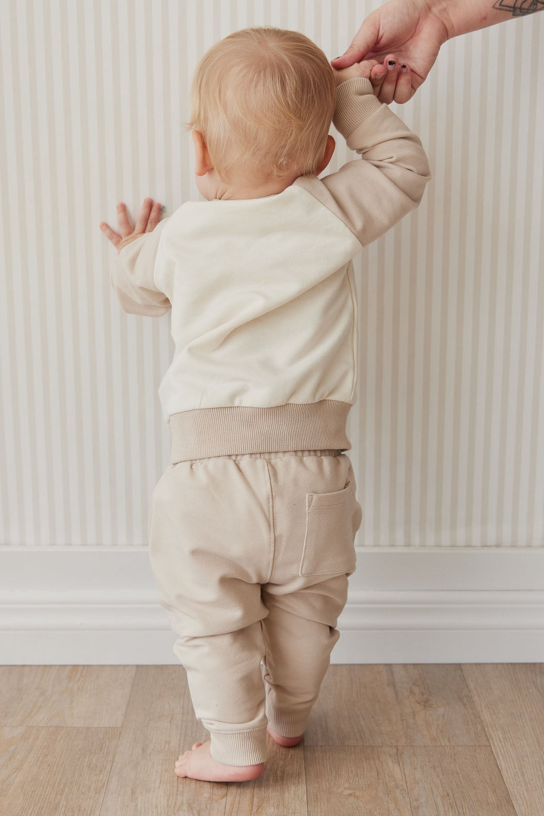 Organic Cotton Jalen Track Pant - Soft Sand Childrens Pant from Jamie Kay USA