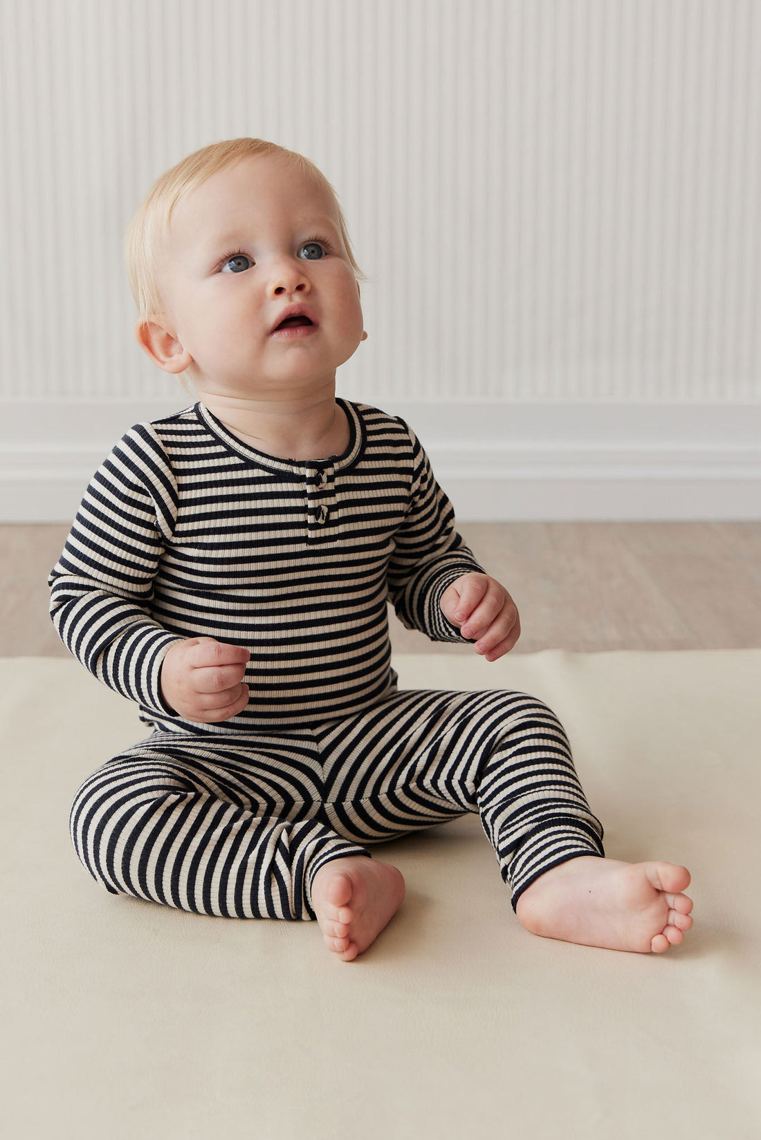 Organic Cotton Modal Everyday Legging - Narrow Stripe Constellation/Soft Clay Childrens Legging from Jamie Kay USA