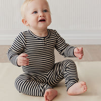 Organic Cotton Modal Long Sleeve Bodysuit - Narrow Stripe Constellation/Soft Clay Childrens Bodysuit from Jamie Kay USA