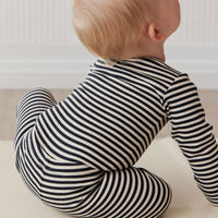 Organic Cotton Modal Long Sleeve Bodysuit - Narrow Stripe Constellation/Soft Clay Childrens Bodysuit from Jamie Kay USA