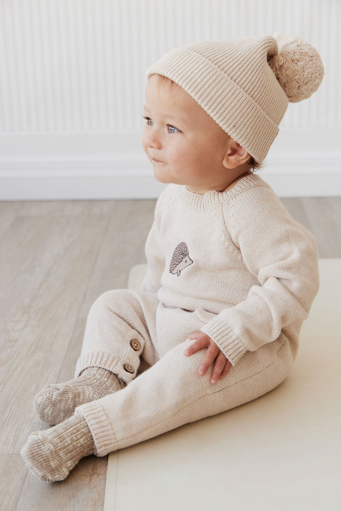 Theo Onepiece - Oatmeal Marle Hedgehog Childrens Onepiece from Jamie Kay USA