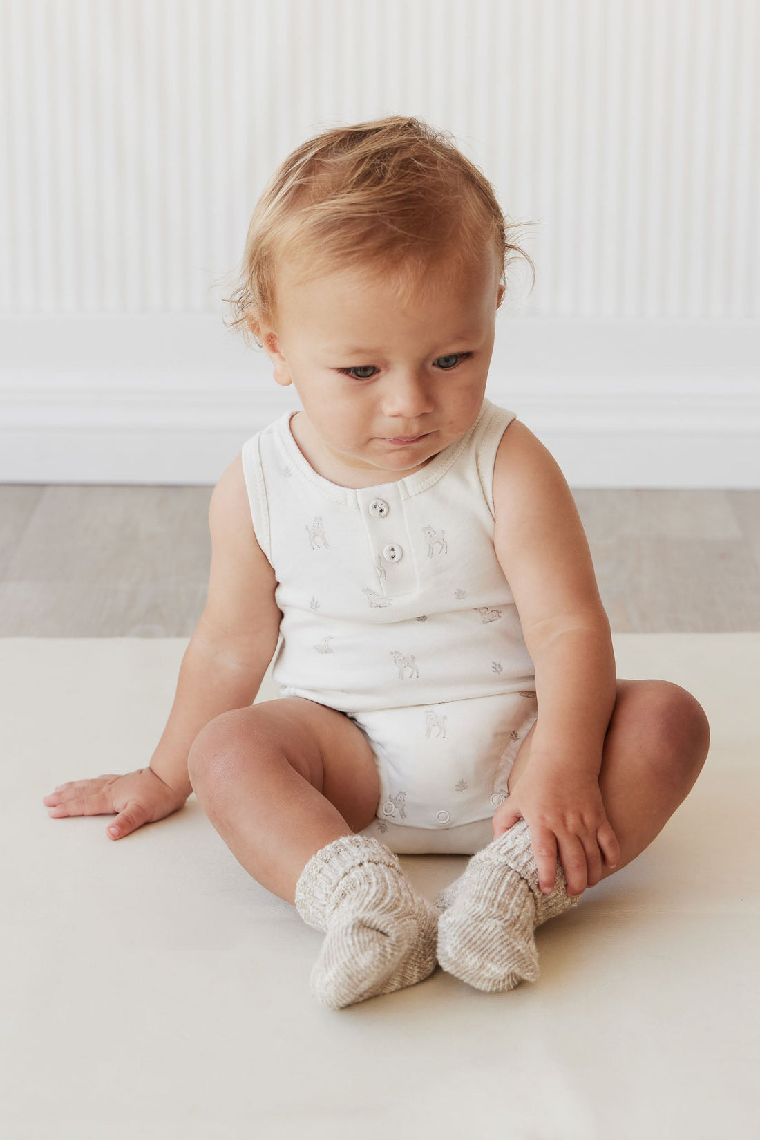 Pima Cotton Noah Playsuit - Fable Deer Cloud Childrens Playsuit from Jamie Kay USA