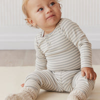 Organic Cotton Modal Long Sleeve Bodysuit - Narrow Stripe Willow/Soft Clay Childrens Bodysuit from Jamie Kay USA