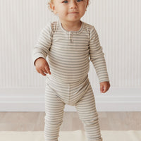 Organic Cotton Modal Long Sleeve Bodysuit - Narrow Stripe Willow/Soft Clay Childrens Bodysuit from Jamie Kay USA