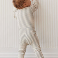 Organic Cotton Modal Long Sleeve Bodysuit - Narrow Stripe Willow/Soft Clay Childrens Bodysuit from Jamie Kay USA