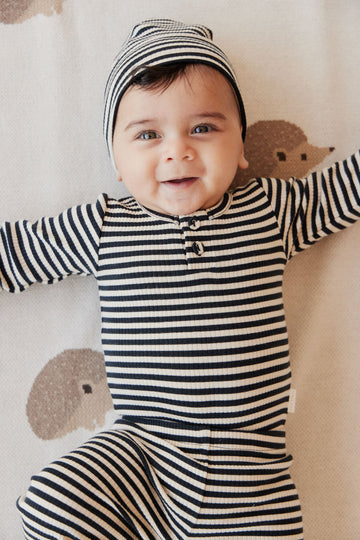 Organic Cotton Modal Long Sleeve Bodysuit - Narrow Stripe Constellation/Soft Clay Childrens Bodysuit from Jamie Kay USA