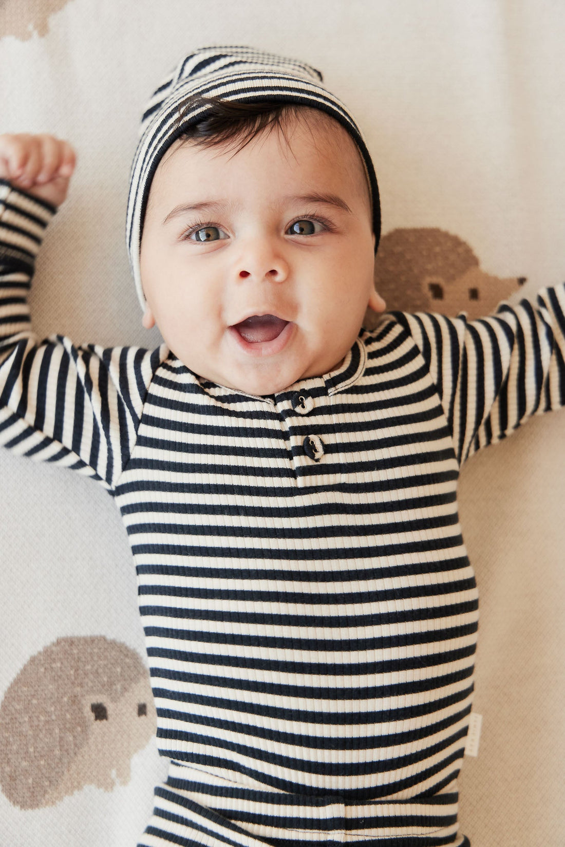 Organic Cotton Modal Lennon Beanie - Narrow Stripe Constellation/Soft Clay Childrens Hat from Jamie Kay USA