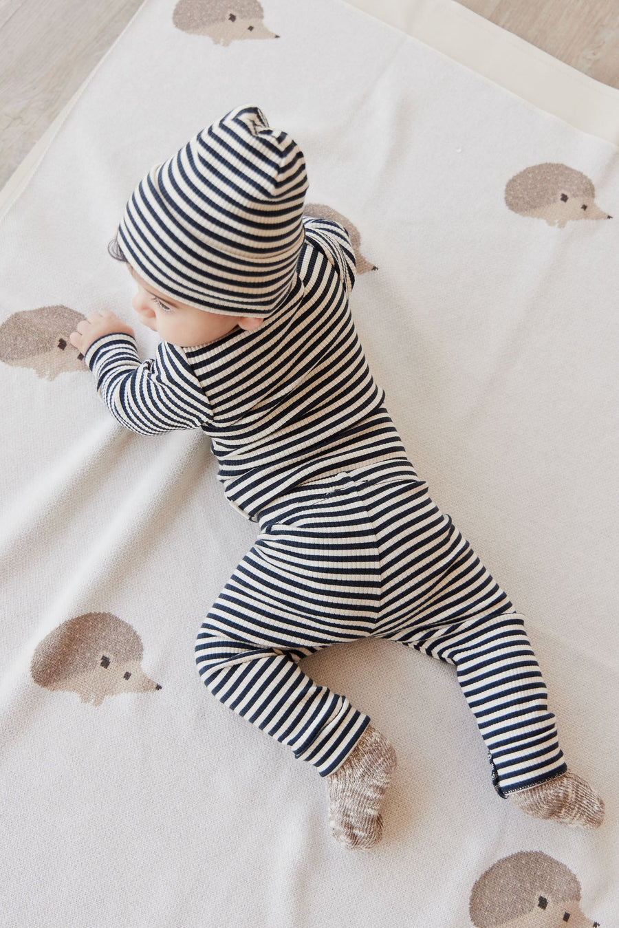 Organic Cotton Modal Everyday Legging - Narrow Stripe Constellation/Soft Clay Childrens Legging from Jamie Kay USA