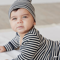 Organic Cotton Modal Long Sleeve Bodysuit - Narrow Stripe Constellation/Soft Clay Childrens Bodysuit from Jamie Kay USA