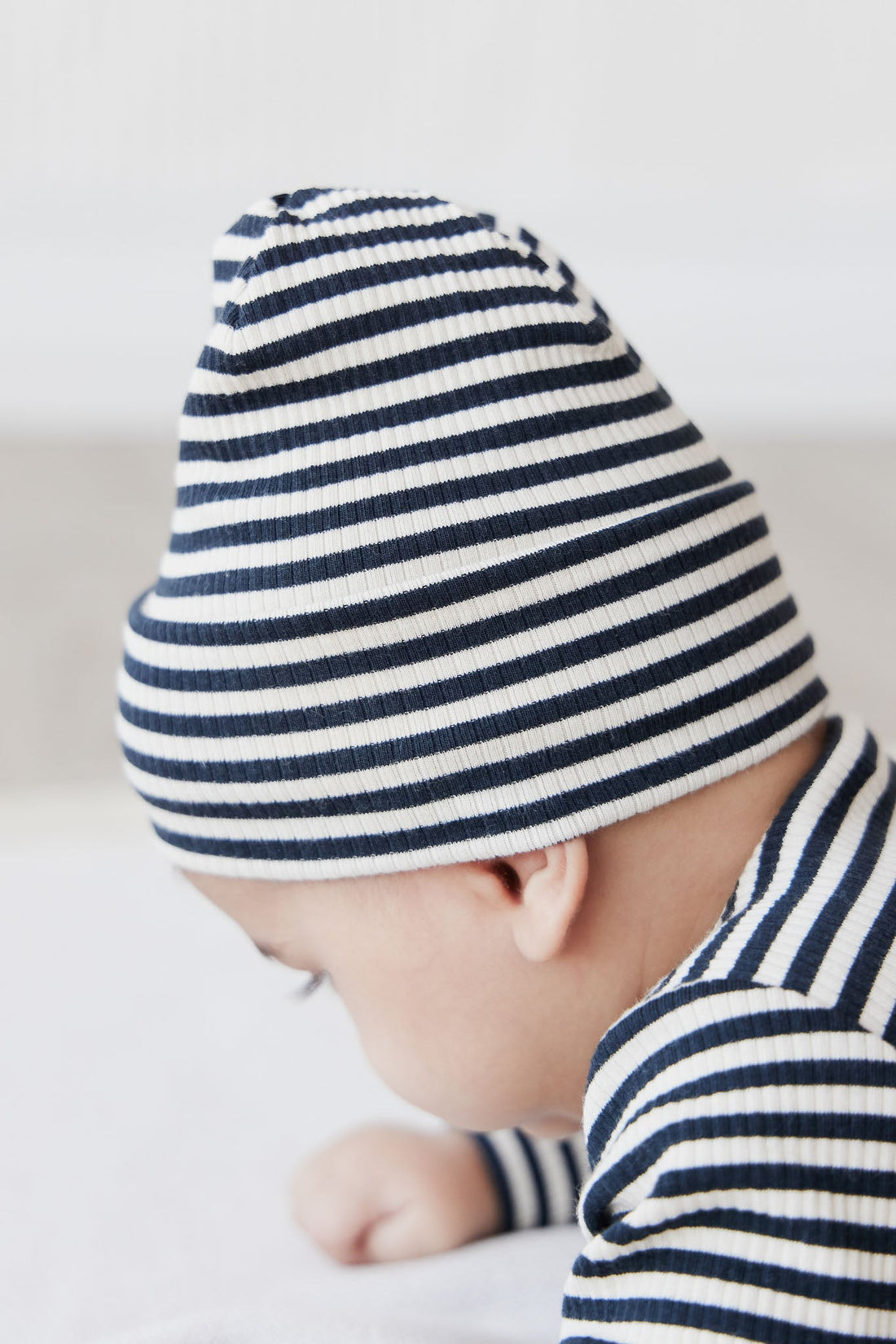 Organic Cotton Modal Lennon Beanie - Narrow Stripe Constellation/Soft Clay Childrens Hat from Jamie Kay USA