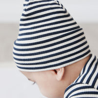 Organic Cotton Modal Lennon Beanie - Narrow Stripe Constellation/Soft Clay Childrens Hat from Jamie Kay USA