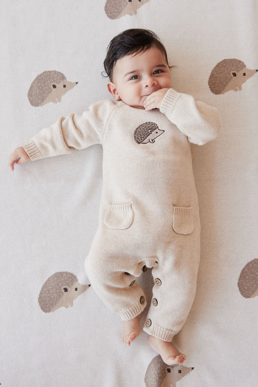 Theo Onepiece - Oatmeal Marle Hedgehog Childrens Onepiece from Jamie Kay USA