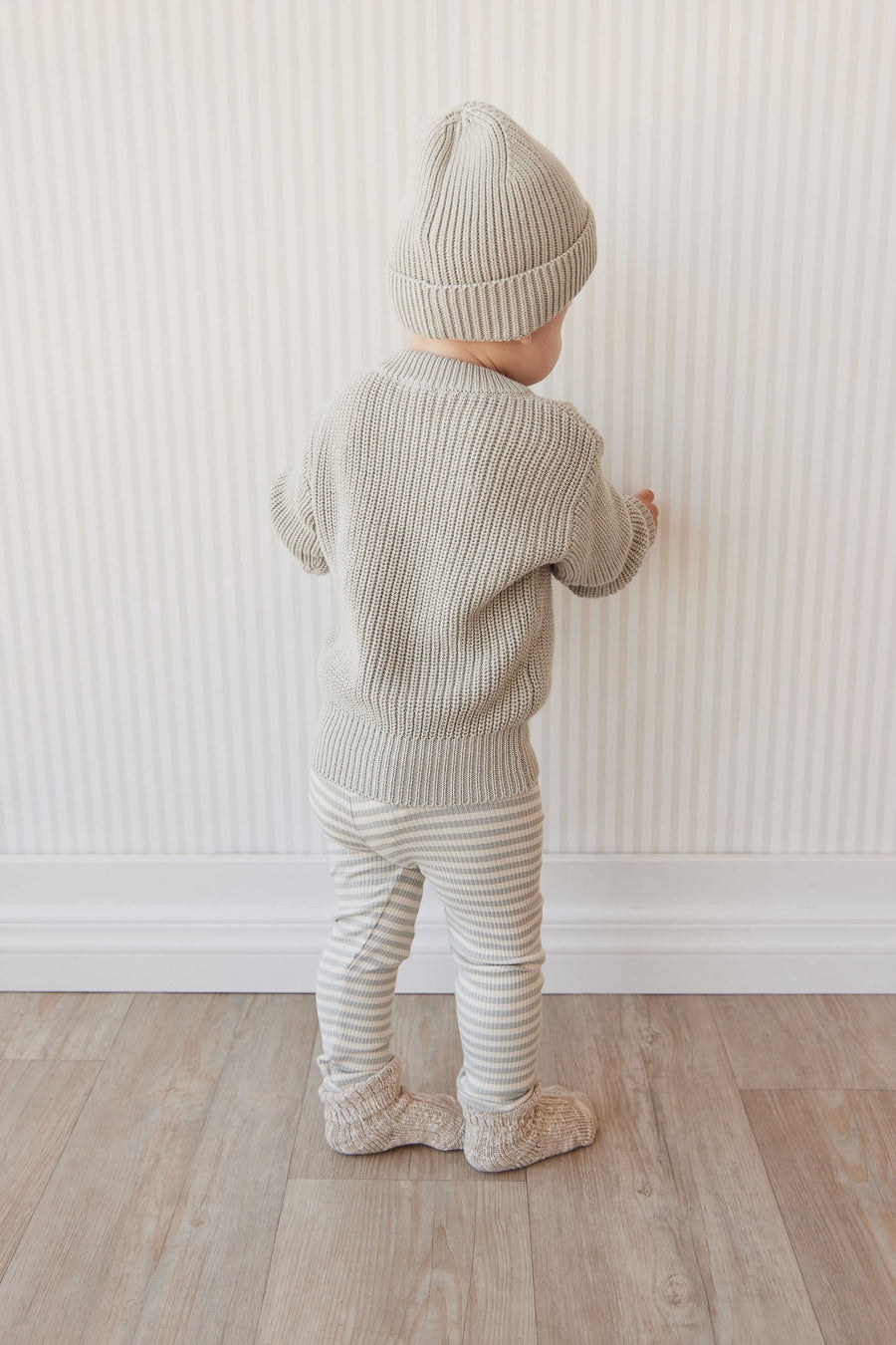 Organic Cotton Modal Everyday Legging - Narrow Stripe Willow/Soft Clay Childrens Legging from Jamie Kay USA