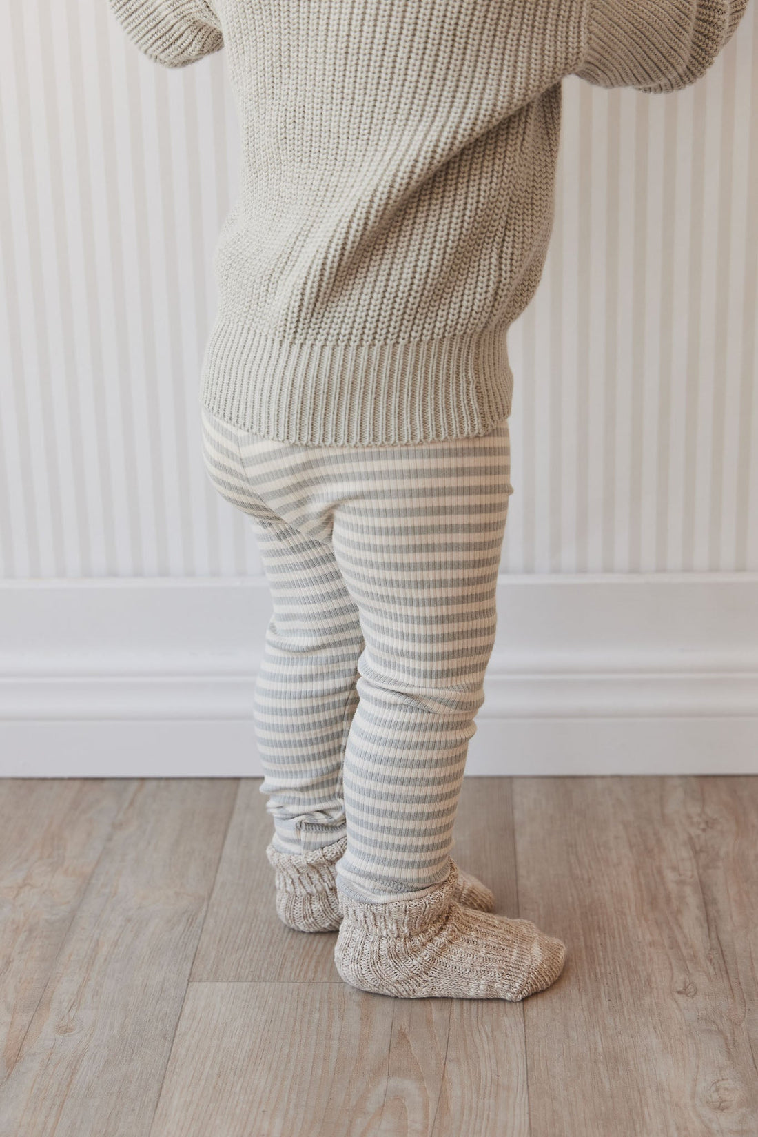 Organic Cotton Modal Everyday Legging - Narrow Stripe Willow/Soft Clay Childrens Legging from Jamie Kay USA