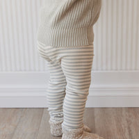 Organic Cotton Modal Everyday Legging - Narrow Stripe Willow/Soft Clay Childrens Legging from Jamie Kay USA