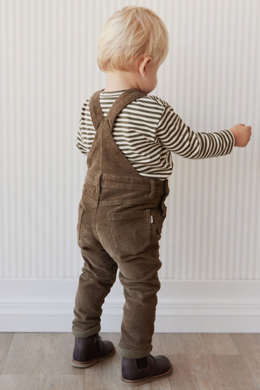 Pima Cotton Arnold Long Sleeve Top - Narrow Stripe Deep Olive/Soft Clay Childrens Top from Jamie Kay USA