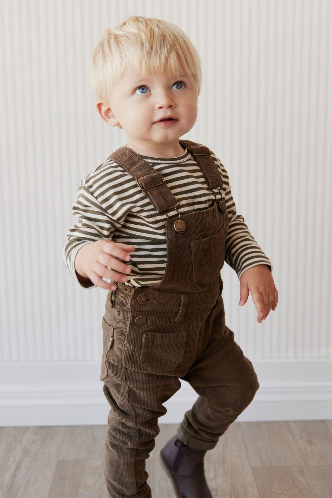 Pima Cotton Arnold Long Sleeve Top - Narrow Stripe Deep Olive/Soft Clay Childrens Top from Jamie Kay USA