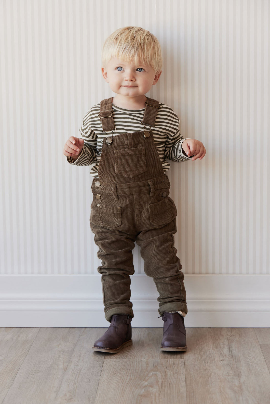 Pima Cotton Arnold Long Sleeve Top - Narrow Stripe Deep Olive/Soft Clay Childrens Top from Jamie Kay USA