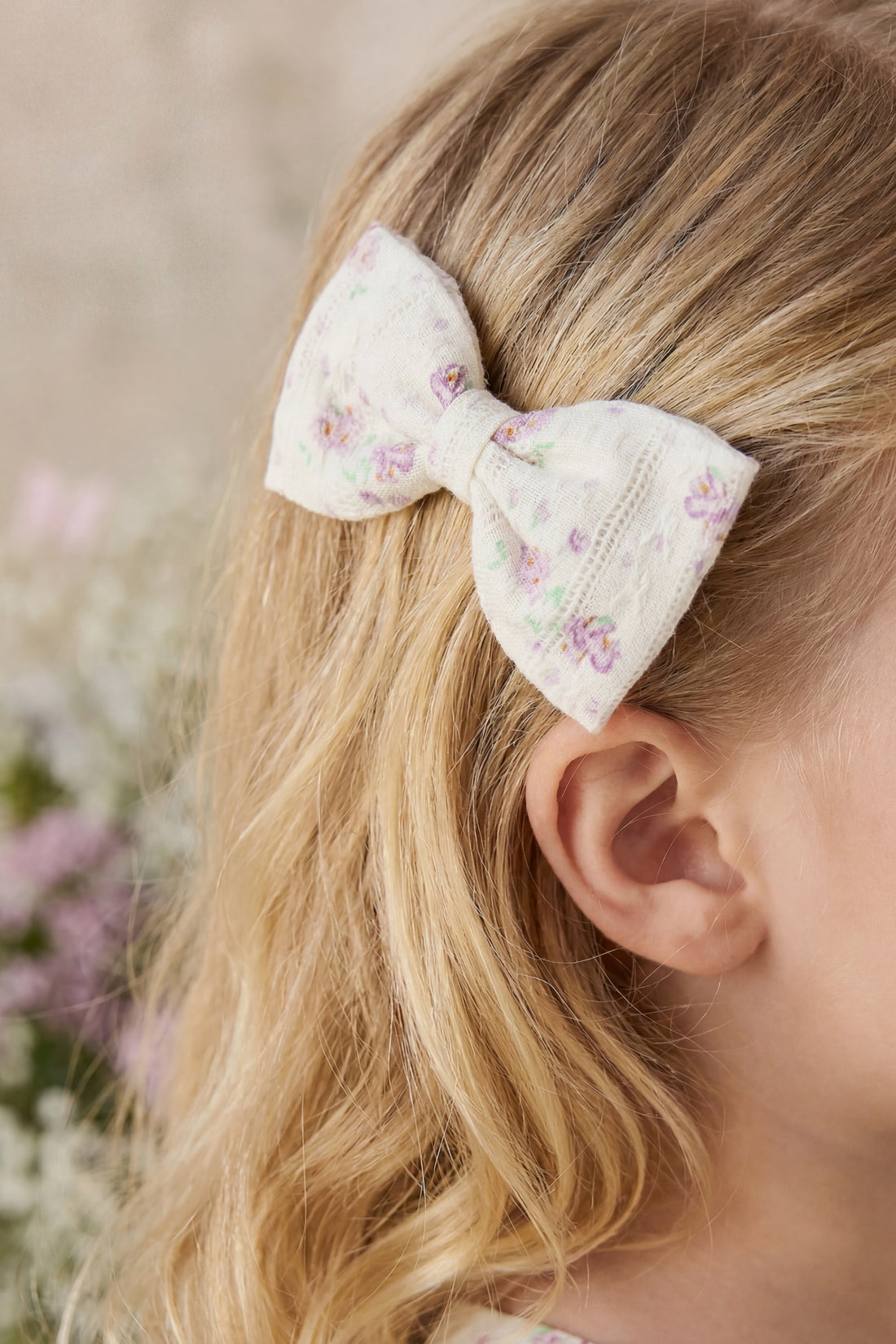 Organic Cotton Desiree Bow - Molly Lilac Childrens Bow from Jamie Kay USA