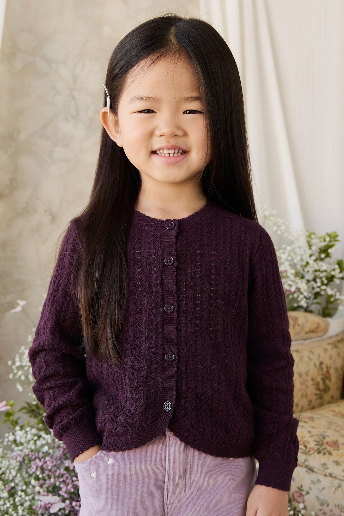 Maxine Knitted Cardigan - Blackcurrant Childrens Cardigan from Jamie Kay USA