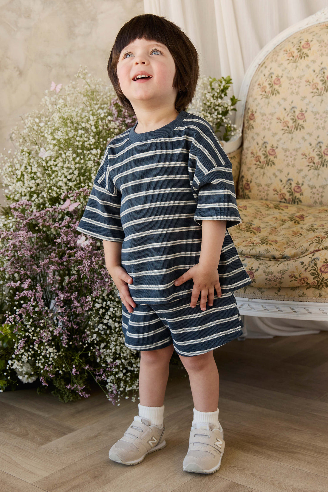 Organic Cotton Waffle Leith Short - Dreamer Stripe Captain Childrens Short from Jamie Kay USA