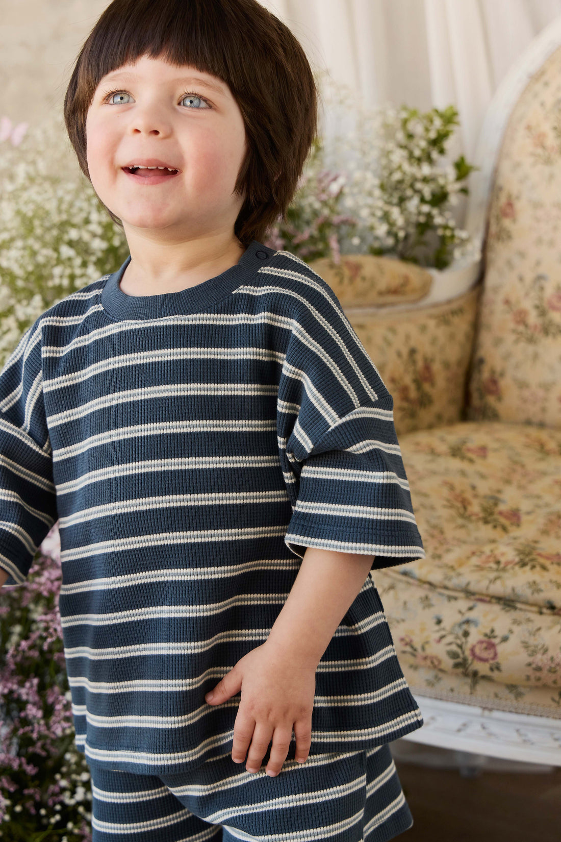 Organic Cotton Waffle Leith Short - Dreamer Stripe Captain Childrens Short from Jamie Kay USA