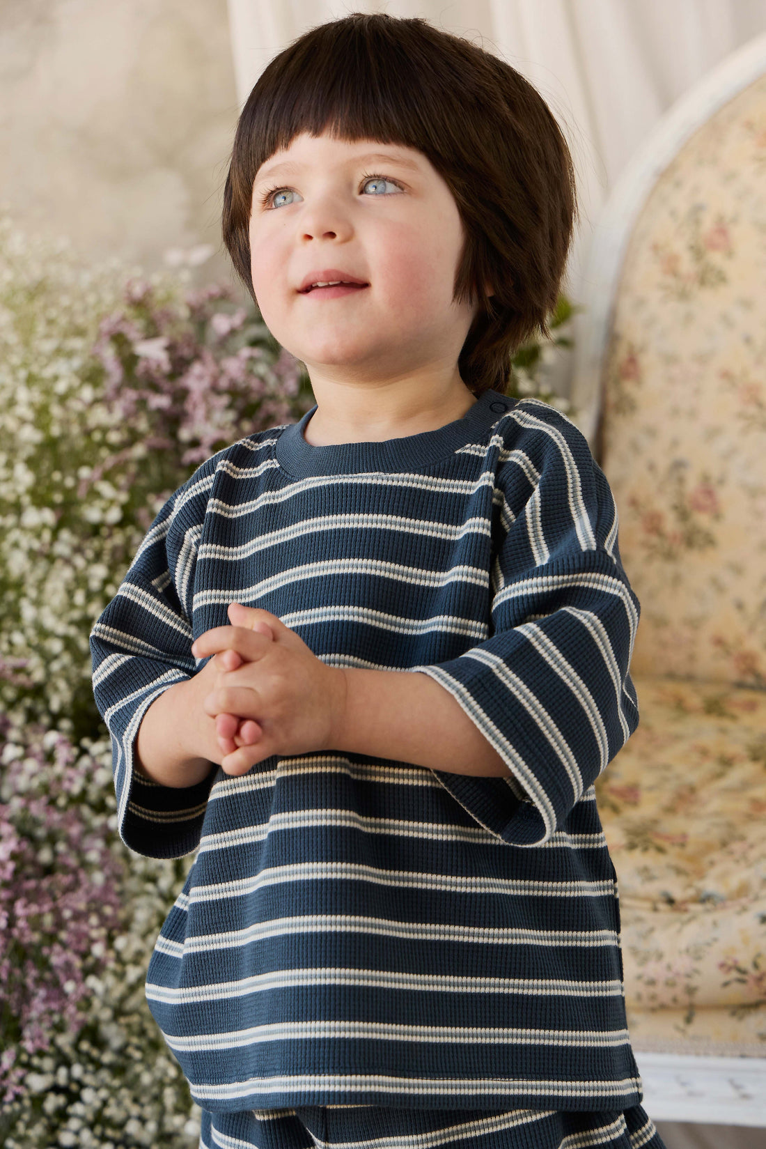 Organic Cotton Waffle Leith Tee - Dreamer Stripe Captain Childrens Top from Jamie Kay USA