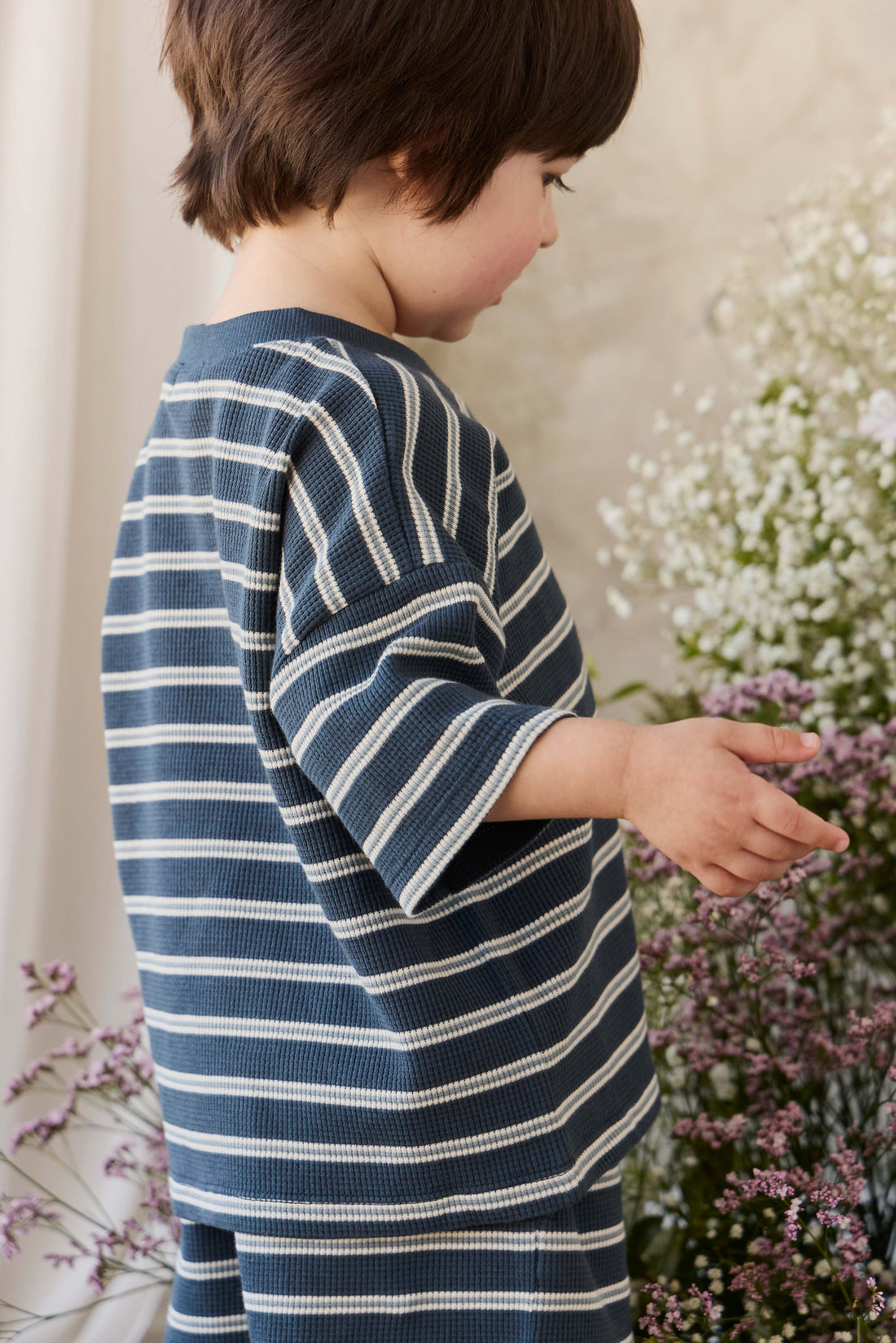 Organic Cotton Waffle Leith Tee - Dreamer Stripe Captain Childrens Top from Jamie Kay USA