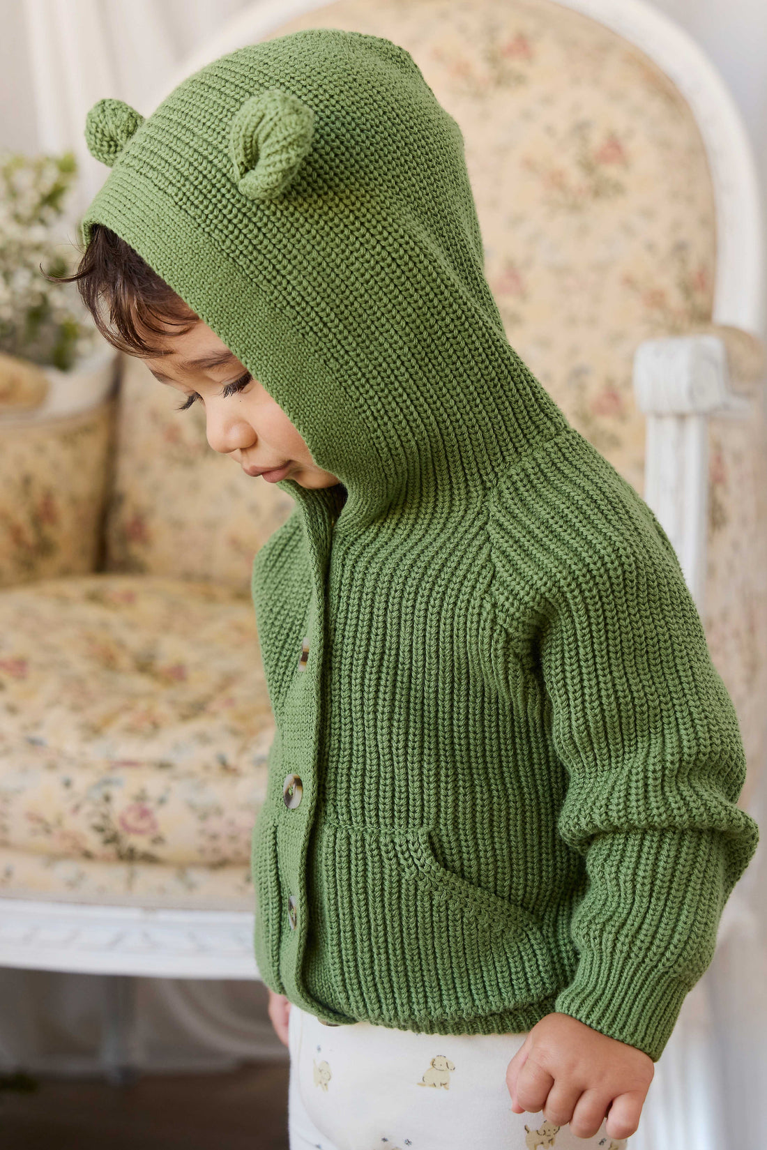 Bear Cardigan - Matcha Childrens Cardigan from Jamie Kay USA