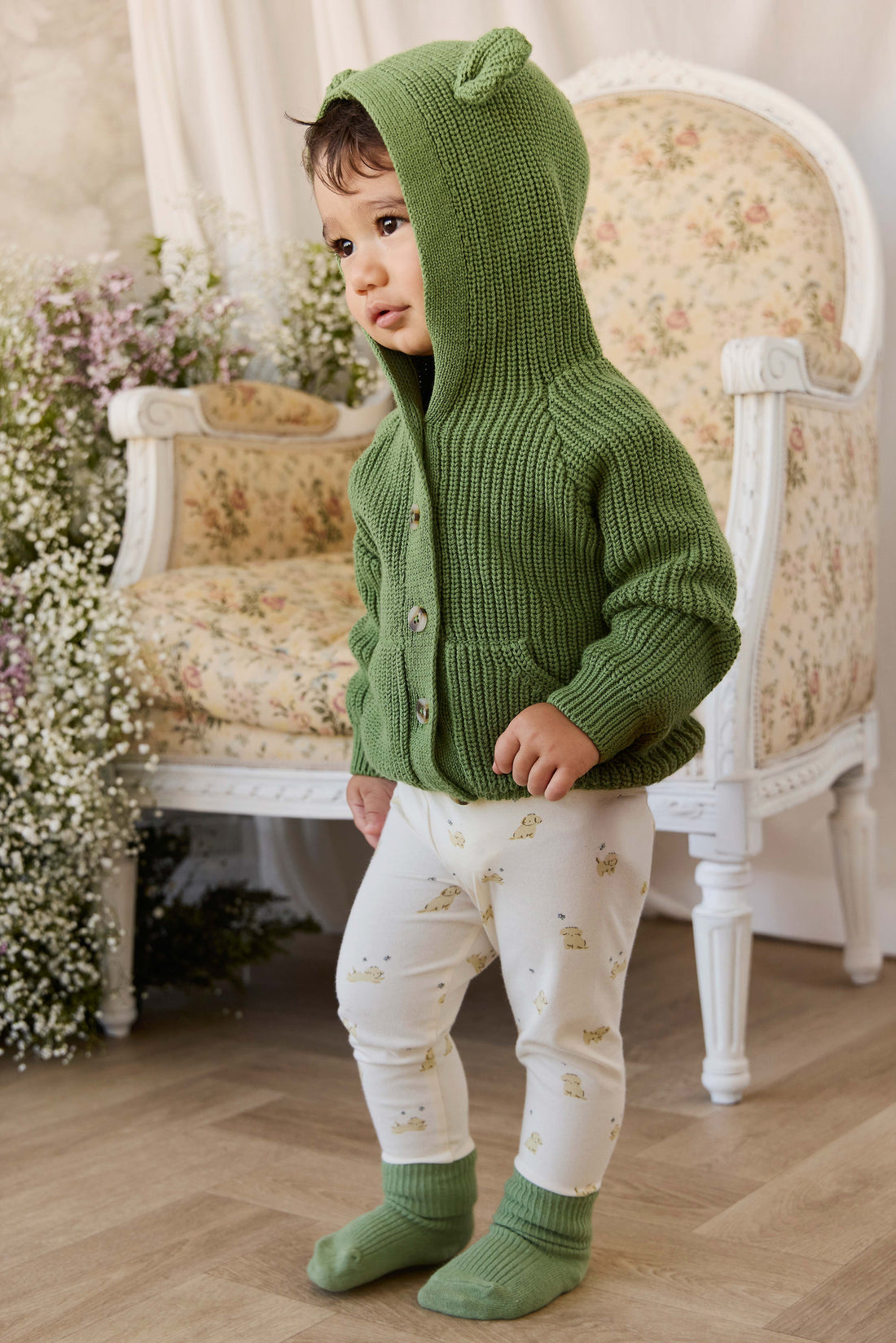 Bear Cardigan - Matcha Childrens Cardigan from Jamie Kay USA