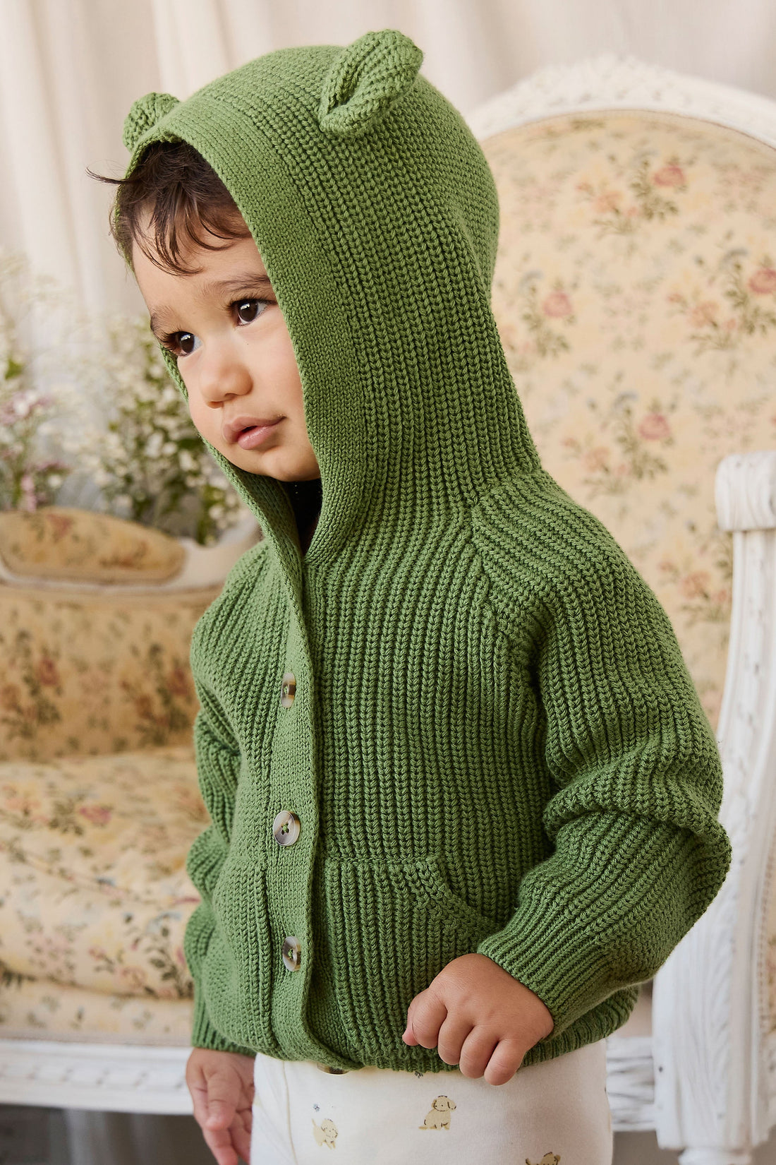 Bear Cardigan - Matcha Childrens Cardigan from Jamie Kay USA