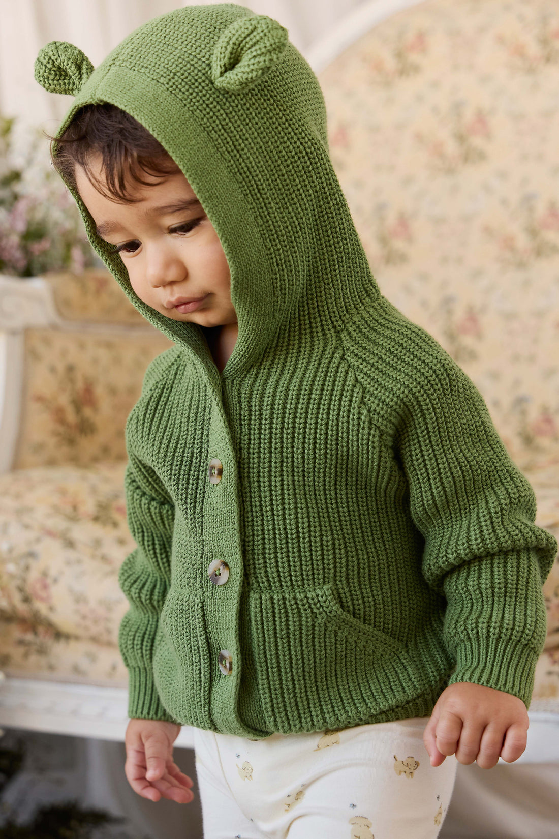 Bear Cardigan - Matcha Childrens Cardigan from Jamie Kay USA