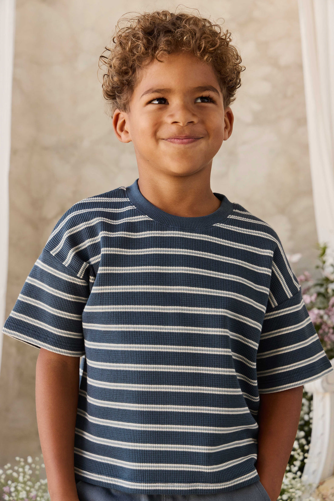 Organic Cotton Waffle Leith Tee - Dreamer Stripe Captain Childrens Top from Jamie Kay USA