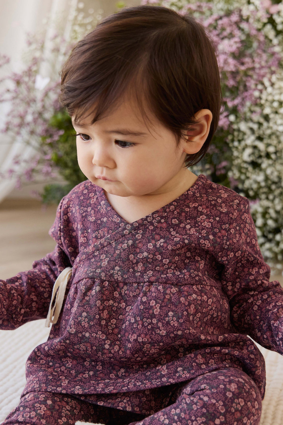 Organic Cotton Clemence Wrap Top - Fig Floral Childrens Top from Jamie Kay USA