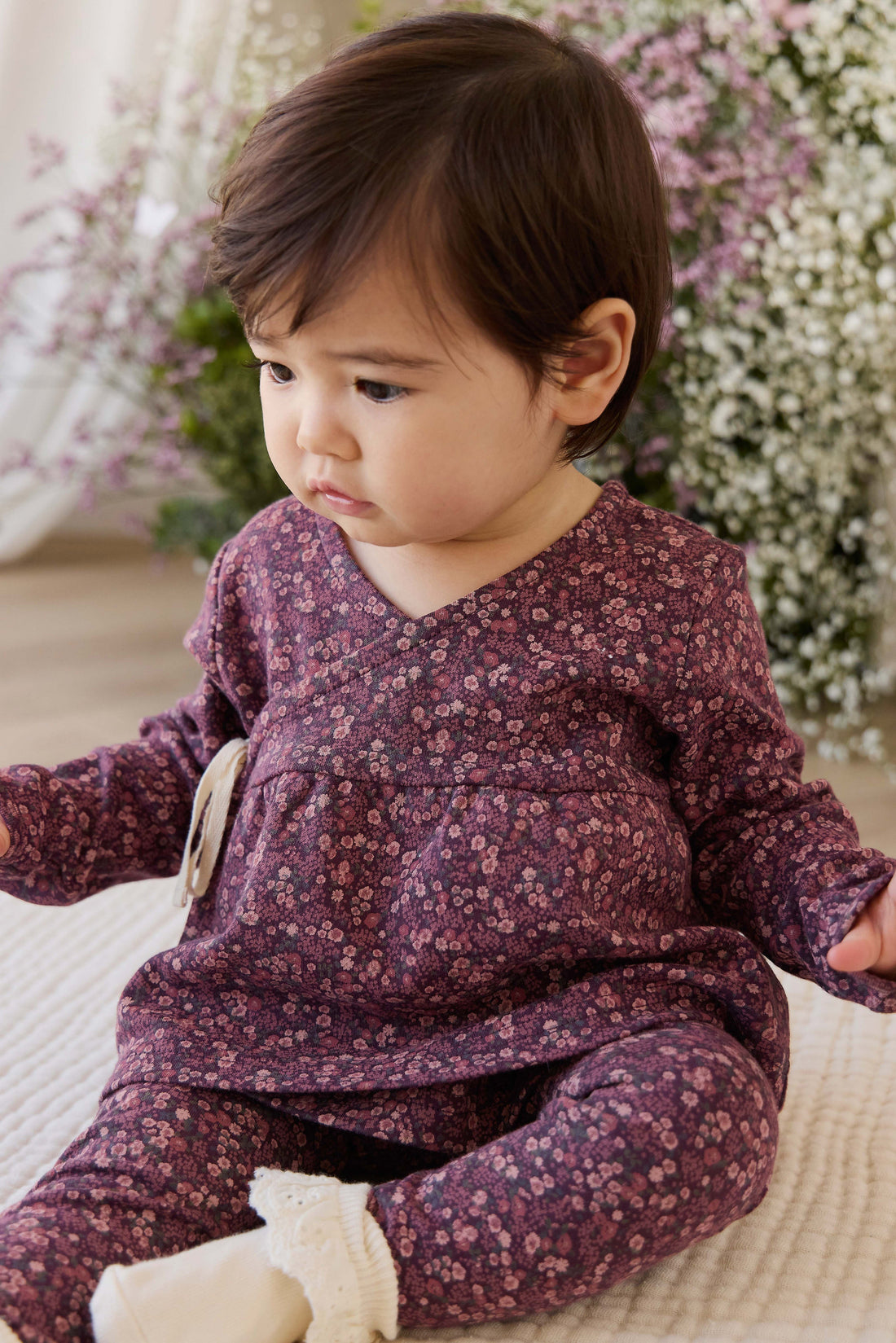 Organic Cotton Clemence Wrap Top - Fig Floral Childrens Top from Jamie Kay USA