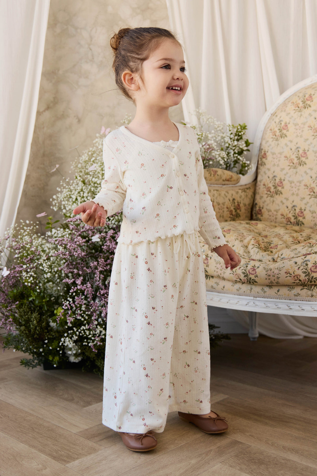Organic Cotton Pointelle Carine Pant - Eloise Egret Childrens Pant from Jamie Kay USA