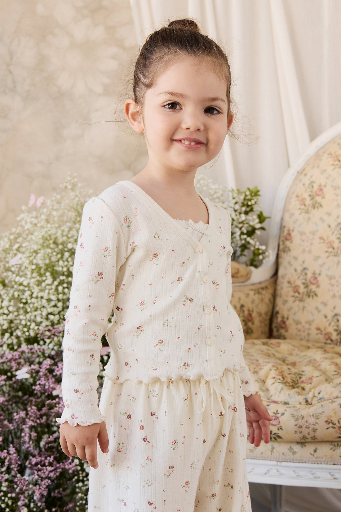 Organic Cotton Pointelle Carine Cardigan - Eloise Egret Childrens Cardigan from Jamie Kay USA