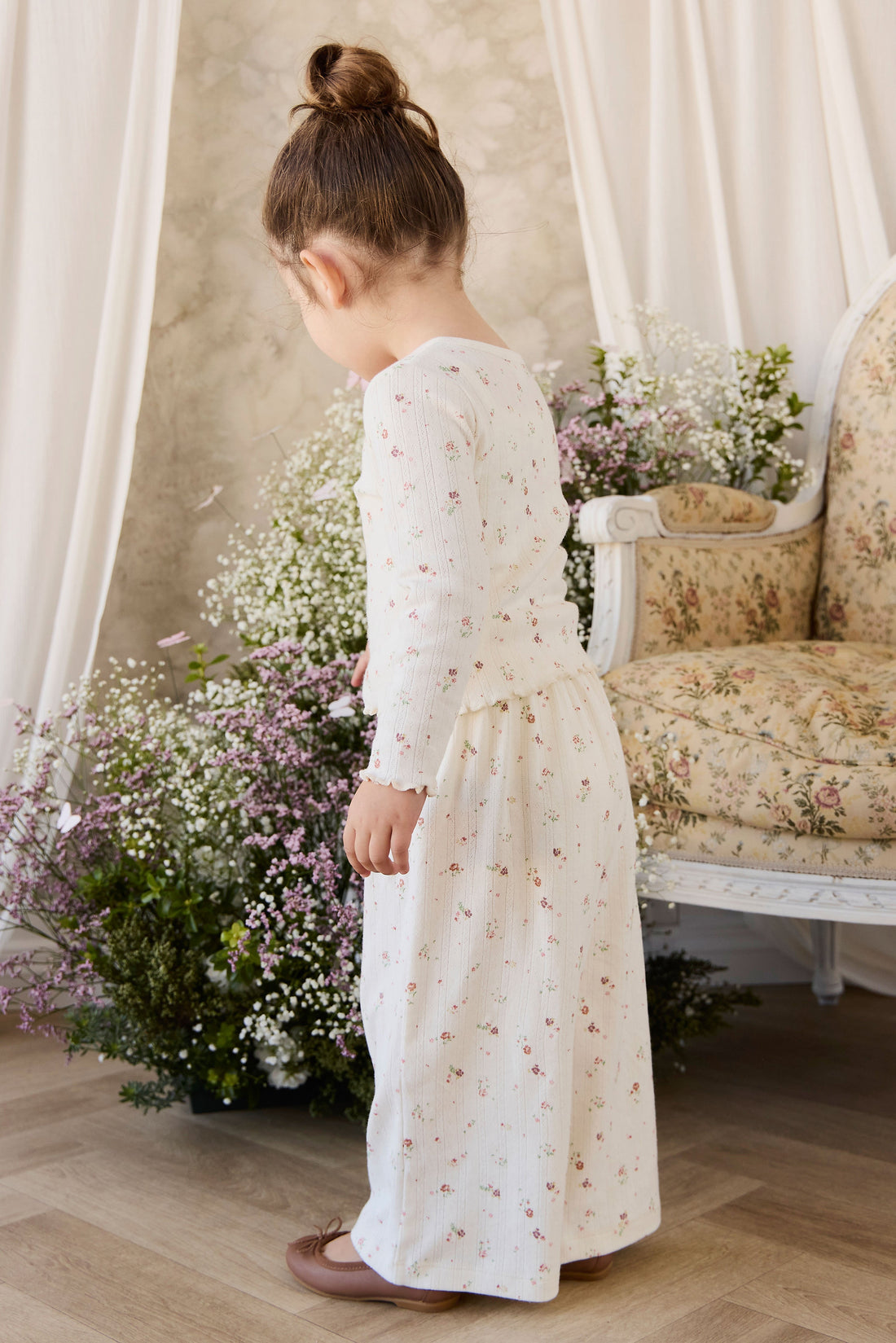 Organic Cotton Pointelle Carine Pant - Eloise Egret Childrens Pant from Jamie Kay USA