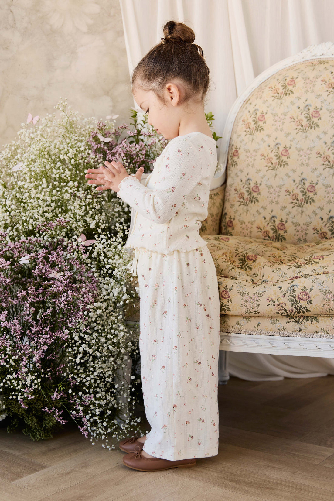Organic Cotton Pointelle Carine Pant - Eloise Egret Childrens Pant from Jamie Kay USA