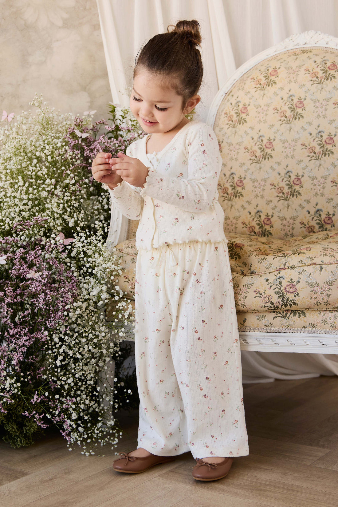 Organic Cotton Pointelle Carine Cardigan - Eloise Egret Childrens Cardigan from Jamie Kay USA