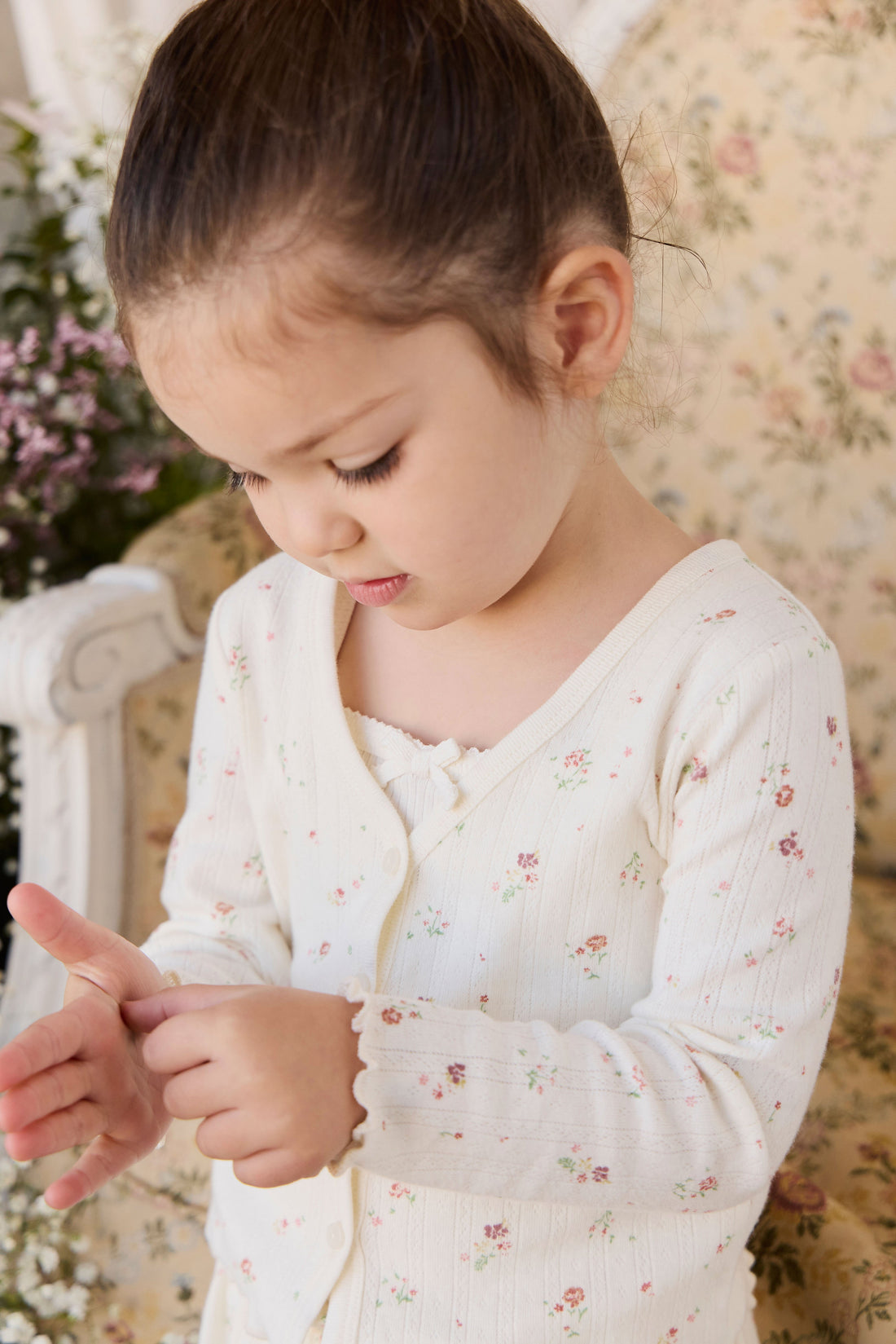Organic Cotton Pointelle Carine Cardigan - Eloise Egret Childrens Cardigan from Jamie Kay USA