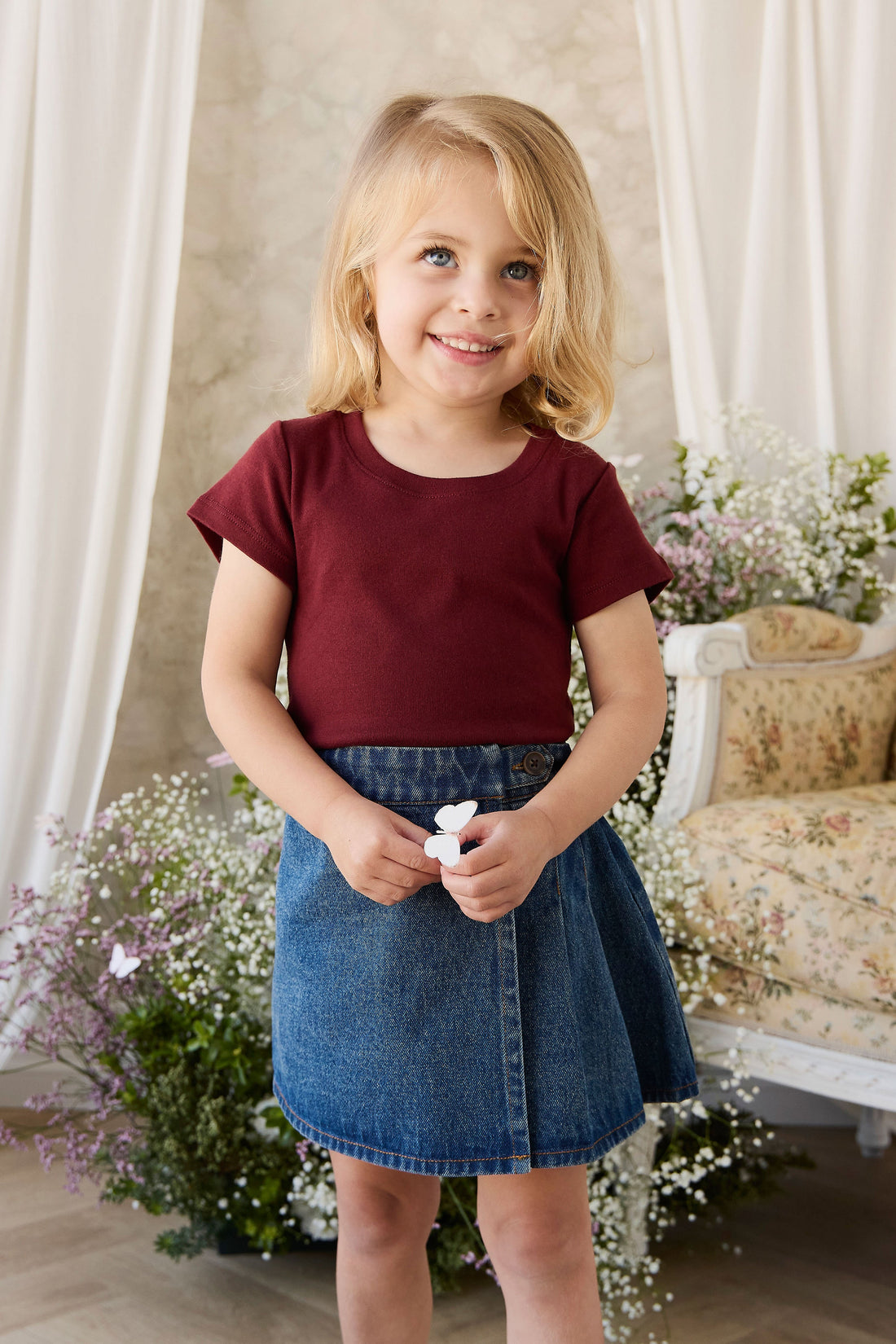 Organic Cotton Rib Helene Tee - Burgundy Childrens Top from Jamie Kay USA