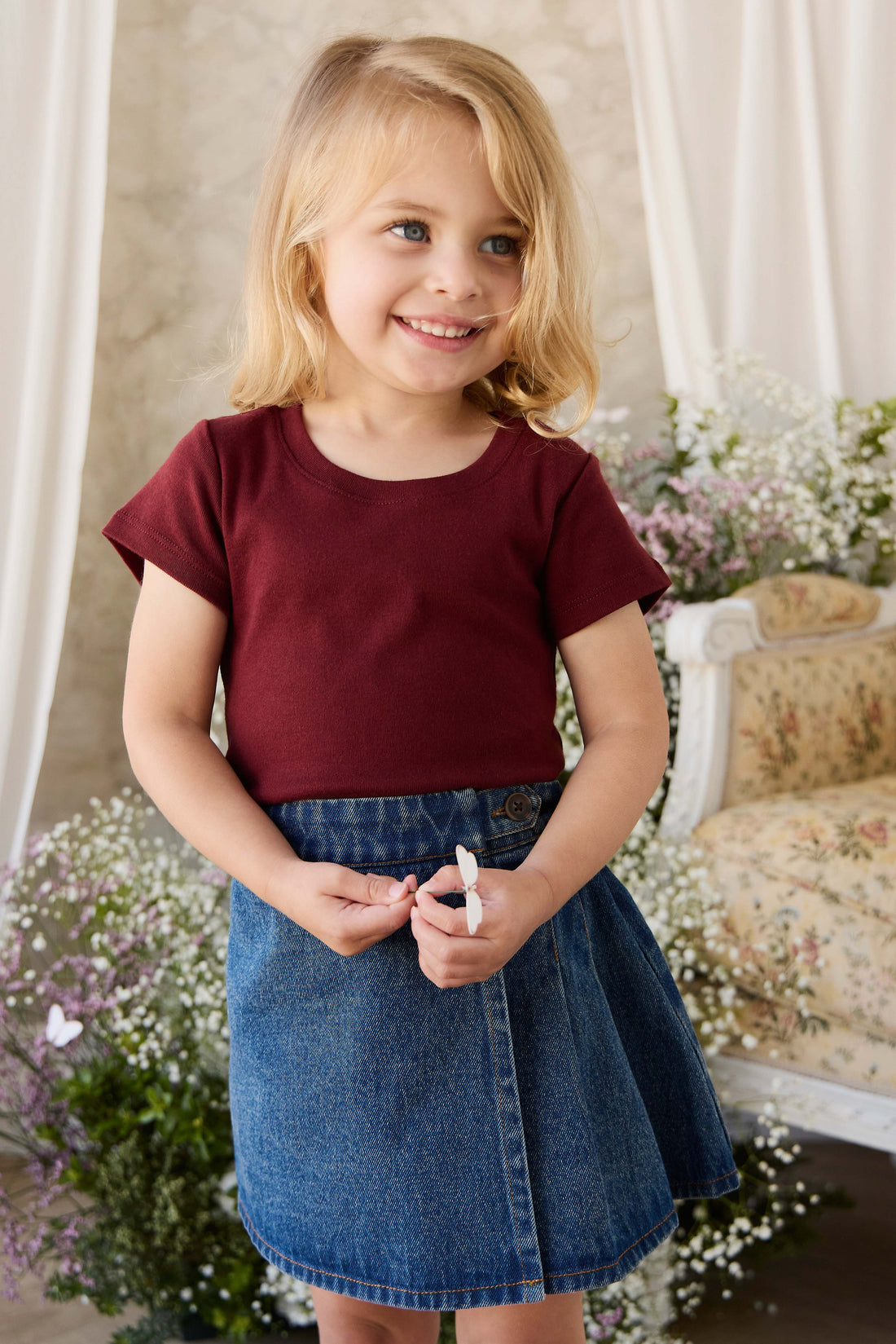 Organic Cotton Rib Helene Tee - Burgundy Childrens Top from Jamie Kay USA